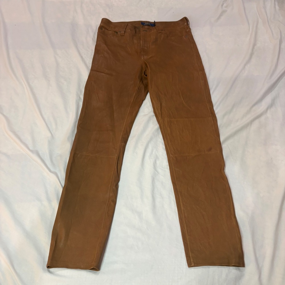 Polo Ralph Lauren Brown Lamb Leather Straight Leg Pants Womens 8 Saddle Trousers